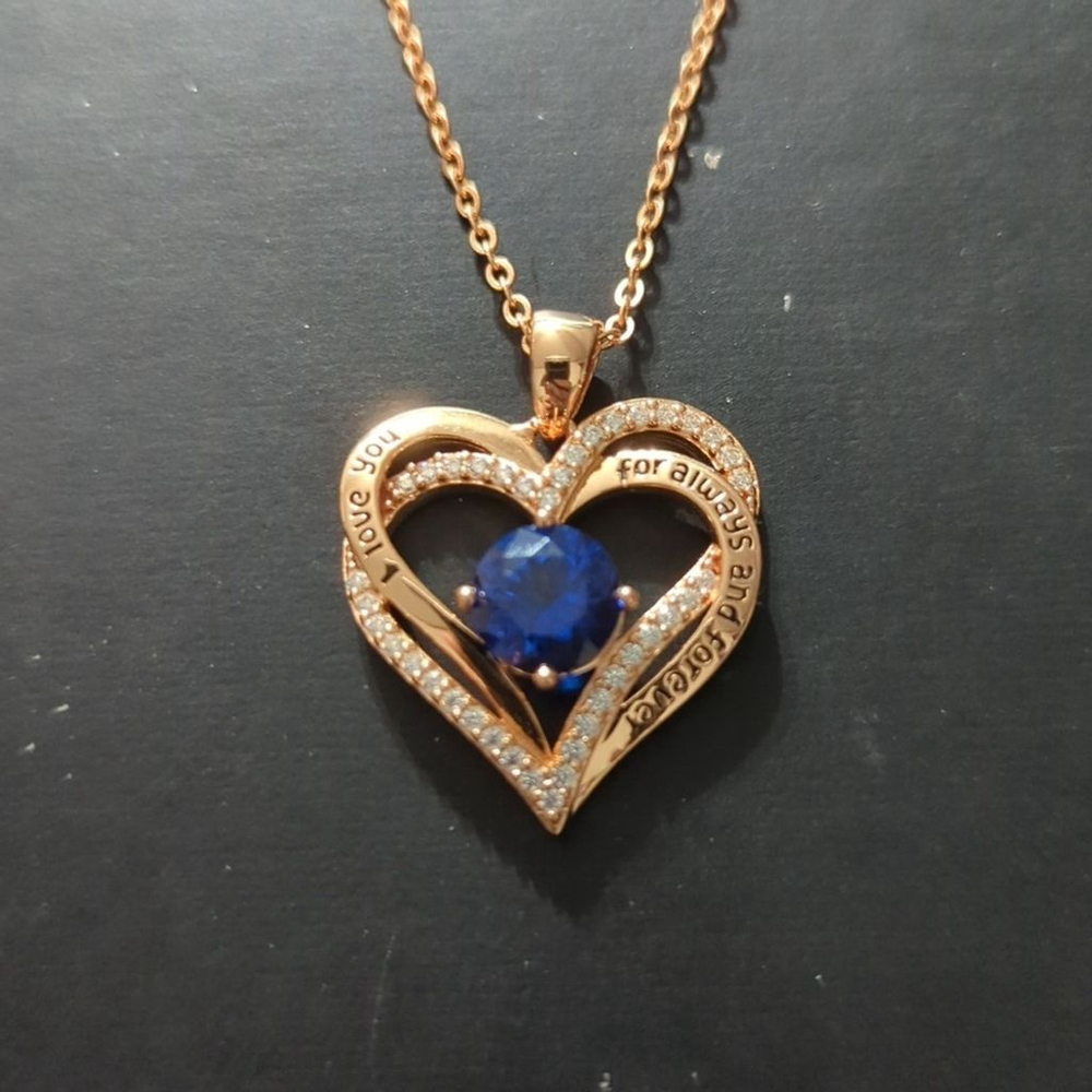 Sterling Gold Tone Heart "I love you for always and forever" Blue Pendant